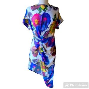 Alton Gray front knotted asymmetric floral dress size Large